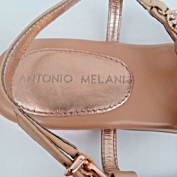 ANTONIO MELANI Tan Sandals with Gold Accents - Picture 6 of 15